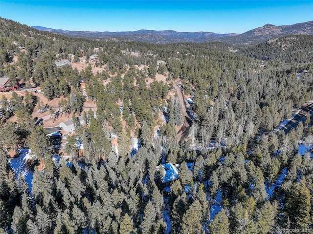 drone / aerial view featuring a mountain view