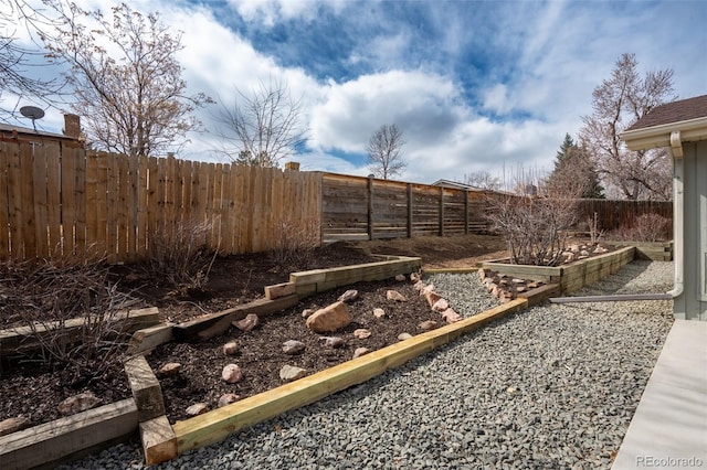 view of yard featuring a fenced backyard and a vegetable garden