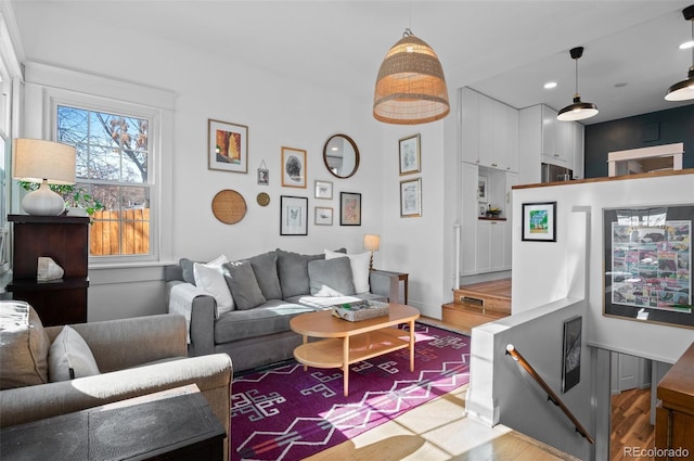 living room featuring light wood-type flooring