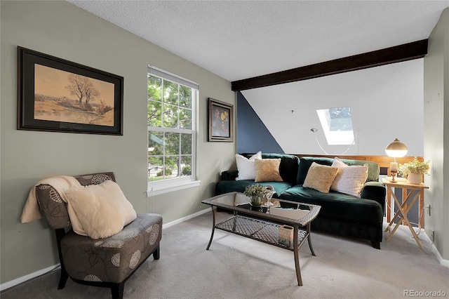 2021 S Hannibal Way Unit F, Aurora, CO 80013 - carpeted living room with a skylight and a textured ceiling