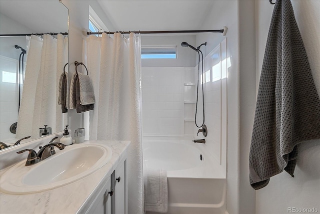 bathroom featuring vanity and shower / tub combo