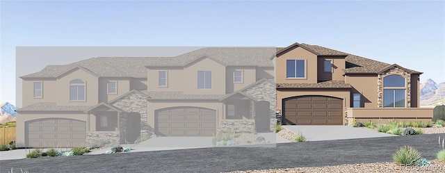 751 Little Bear Grv, Colorado Springs, CO 80907 - view of front of property with stucco siding, stone siding, an attached garage, driveway, and fence