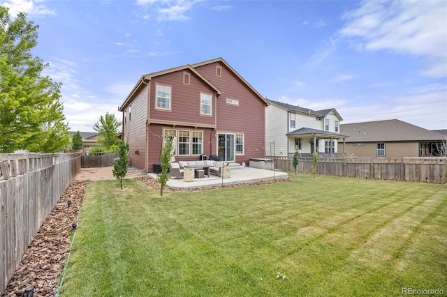 3535 Raintree Ln, Dacono, CO 80514 - rear view of property with an outdoor hangout area, a patio, and a fenced backyard