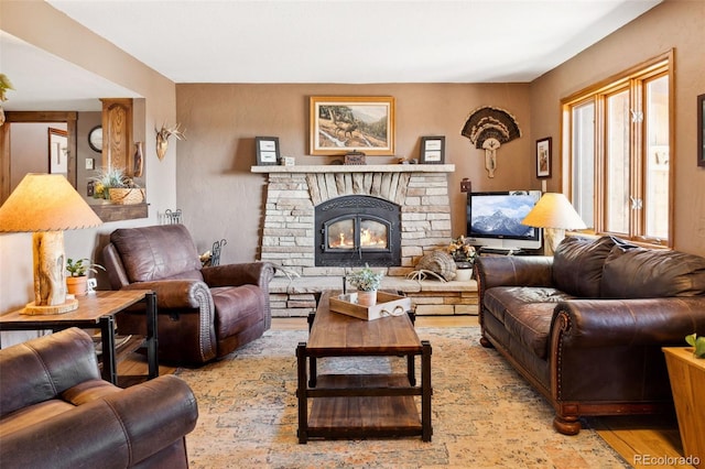 96 County Road 7, Fairplay, CO 80440 - living room featuring a glass covered fireplace and wood finished floors
