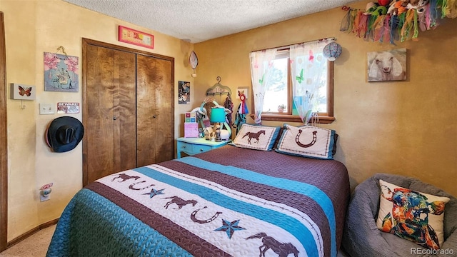 96 County Road 7, Fairplay, CO 80440 - bedroom featuring a textured ceiling, carpet, and a closet