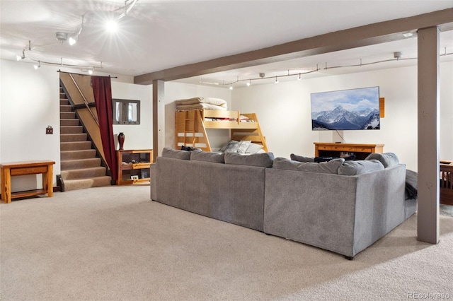 96 County Road 7, Fairplay, CO 80440 - living room with carpet floors, rail lighting, and stairs