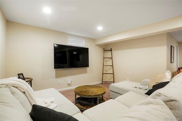 2964 S Akron St, Denver, CO 80231 - living area featuring carpet flooring, baseboards, and recessed lighting