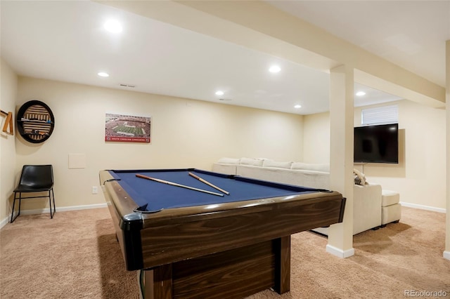 2964 S Akron St, Denver, CO 80231 - game room featuring light colored carpet, baseboards, recessed lighting, and billiards
