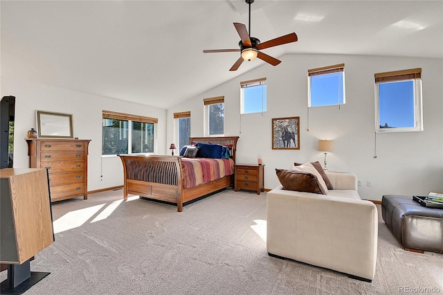 398 Mountain View Dr, Black Hawk, CO 80422 - bedroom with lofted ceiling, light colored carpet, baseboards, and ceiling fan