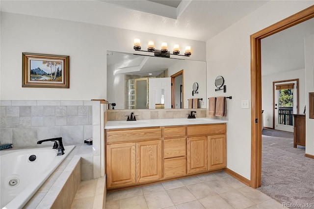398 Mountain View Dr, Black Hawk, CO 80422 - bathroom featuring double vanity, a bath, tile patterned flooring, a shower stall, and baseboards