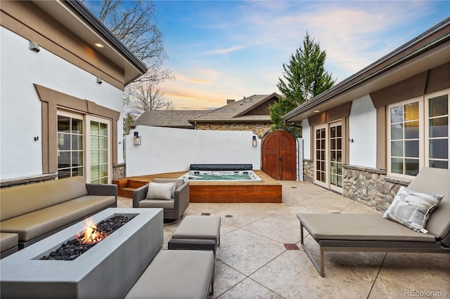 18 Club Ln, Littleton, CO 80123 - view of patio / terrace featuring an outdoor living space with a fire pit and a hot tub