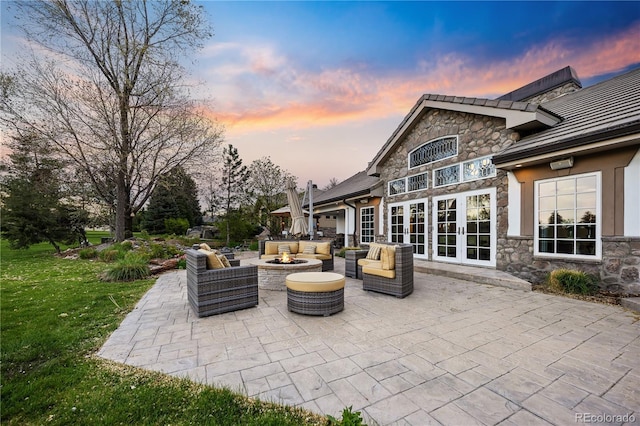 18 Club Ln, Littleton, CO 80123 - view of patio / terrace featuring an outdoor living space with a fire pit and french doors