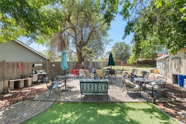 view of patio featuring grilling area and a fenced backyard