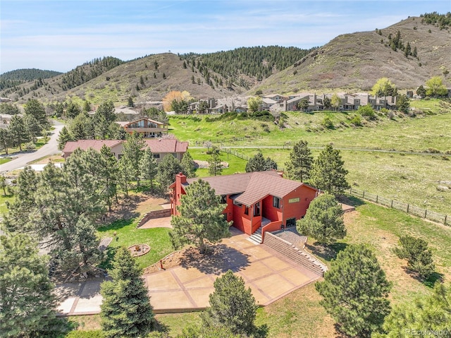drone / aerial view featuring a mountain view