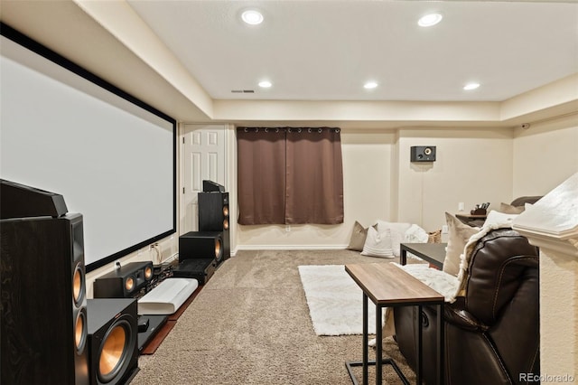 carpeted cinema with recessed lighting