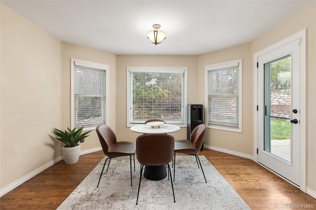 dining area featuring baseboards and wood finished floors