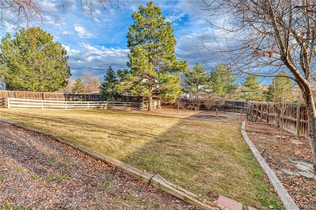 view of yard with a fenced backyard