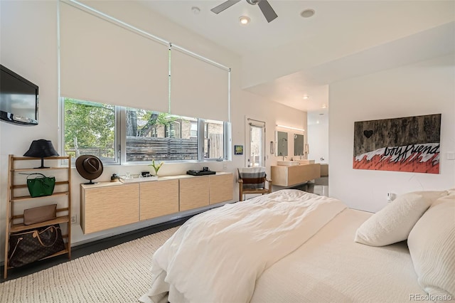 3850 Vallejo St, Denver, CO 80211 - bedroom with recessed lighting, ensuite bathroom, and ceiling fan