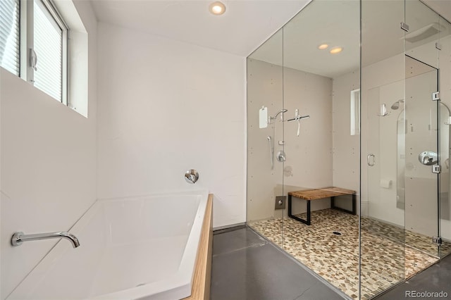 3850 Vallejo St, Denver, CO 80211 - full bath featuring a bath, recessed lighting, and a stall shower