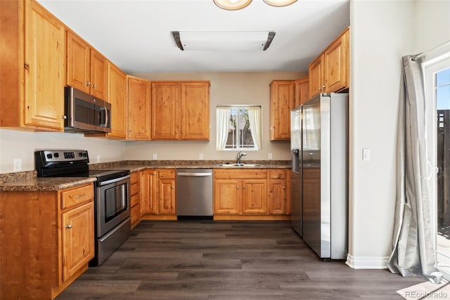 1510 York Rd Unit 100, Colorado Springs, CO 80918 - kitchen with appliances with stainless steel finishes, a sink, plenty of natural light, and dark wood finished floors
