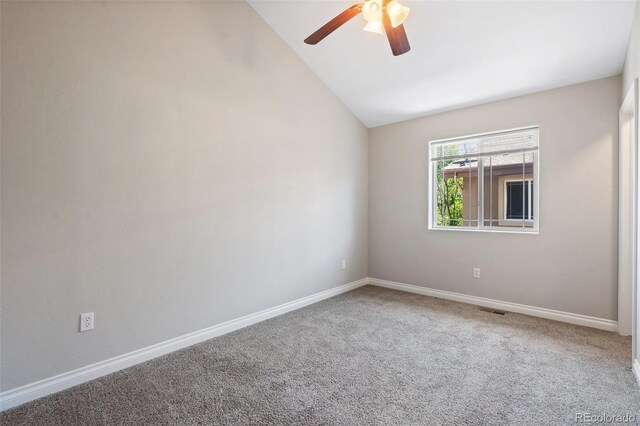 1510 York Rd Unit 100, Colorado Springs, CO 80918 - unfurnished room with vaulted ceiling, carpet, a ceiling fan, and baseboards