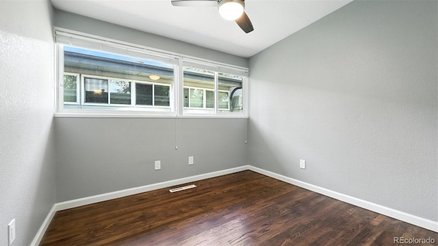 2829 Illinois Ave, Colorado Springs, CO 80907 - empty room with ceiling fan, wood finished floors, and vaulted ceiling
