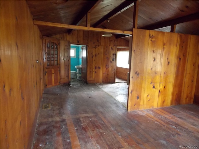 222 S Fairview St, Woodland Park, CO 80863 - unfurnished room with wooden walls, hardwood / wood-style flooring, and wood ceiling