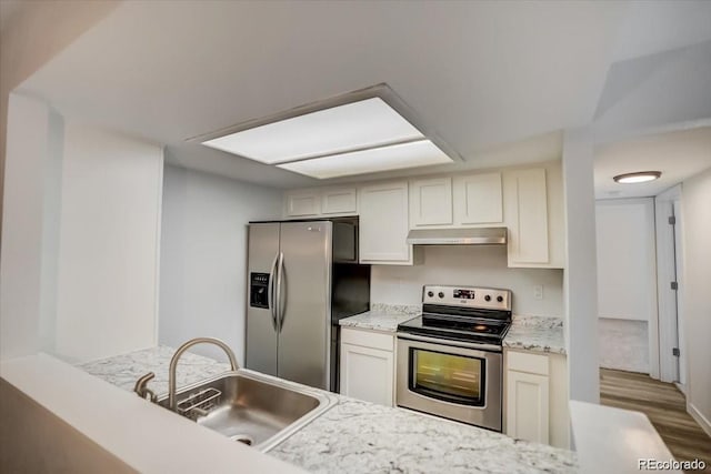 7870 W 87th Dr Unit J, Arvada, CO 80005 - kitchen with a sink, wood finished floors, under cabinet range hood, and appliances with stainless steel finishes