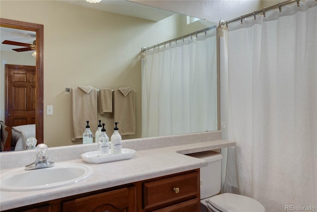 10032 Astoria Ct, Lone Tree, CO 80124 - ensuite bathroom with vanity, a ceiling fan, and a shower with shower curtain