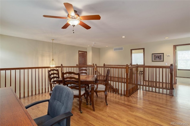 10032 Astoria Ct, Lone Tree, CO 80124 - home office featuring light wood-style floors, ceiling fan, and recessed lighting