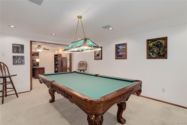 10032 Astoria Ct, Lone Tree, CO 80124 - game room with carpet floors, billiards, recessed lighting, and ceiling fan