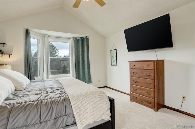 10059 Granite Hill Dr, Parker, CO 80134 - bedroom featuring vaulted ceiling, light carpet, baseboards, and ceiling fan