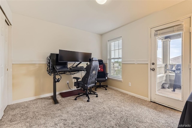 view of carpeted office space