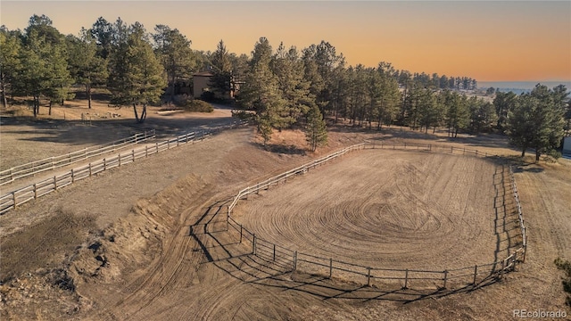 aerial view at dusk with a rural view