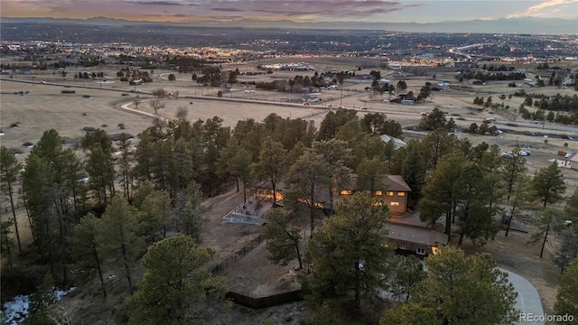 view of aerial view at dusk