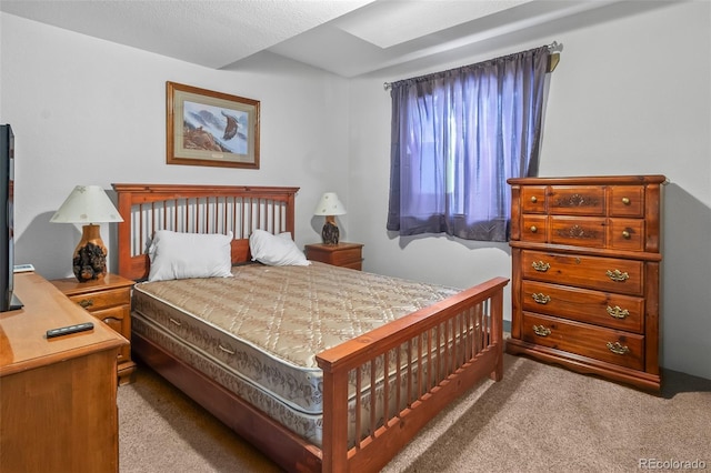 bedroom with light carpet