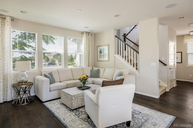 5451 W 73rd Ave, Westminster, CO 80003 - living room with dark wood-type flooring, stairway, and recessed lighting