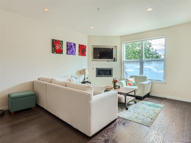 living room featuring dark hardwood / wood-style flooring