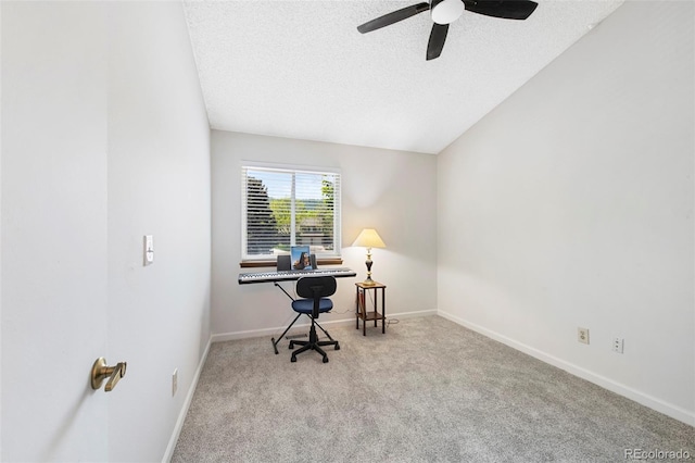 7226 S Eagles Nest Cir, Littleton, CO 80127 - carpeted office space with a textured ceiling, a ceiling fan, and baseboards