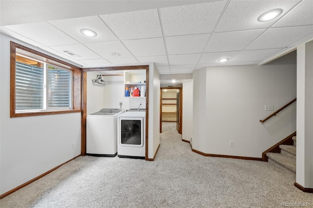 7226 S Eagles Nest Cir, Littleton, CO 80127 - laundry area with washing machine and dryer, carpet, baseboards, and recessed lighting