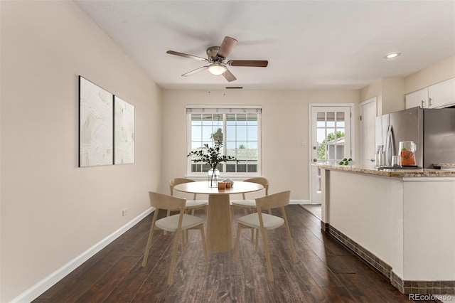 2301 E Fremont Ave Unit W08, Centennial, CO 80122 - dining room with dark wood finished floors, a ceiling fan, and recessed lighting