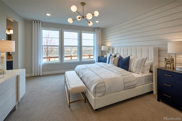 4145 N Duquesne Ct, Aurora, CO 80019 - bedroom featuring multiple windows, light carpet, baseboards, a chandelier, and recessed lighting