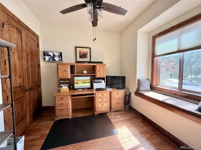 185 Wildrose Ct, Woodland Park, CO 80863 - office area featuring wood finished floors and ceiling fan