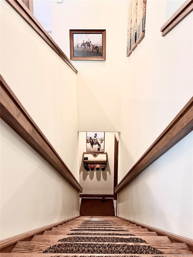 185 Wildrose Ct, Woodland Park, CO 80863 - stairs with a high ceiling and wood finished floors