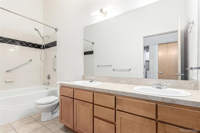 7700 E 29th Ave Unit 405, Denver, CO 80238 - full bath featuring tile patterned flooring, shower / tub combination, toilet, and double vanity