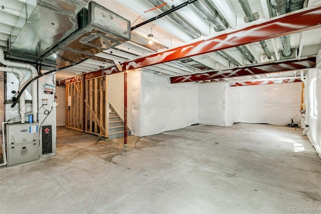 4451 Soapberry Pl, Castle Rock, CO 80108 - unfinished below grade area with heating unit and stairway