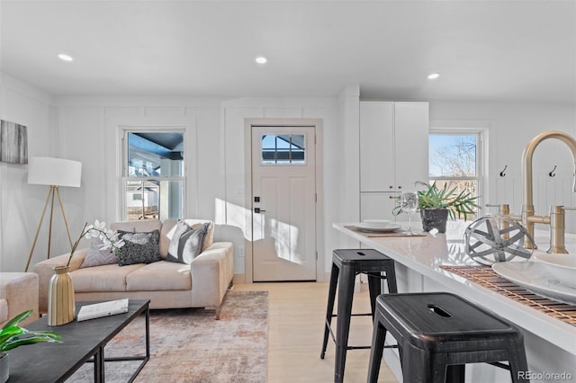 living room with light wood-type flooring