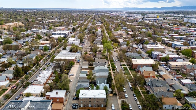 drone / aerial view featuring a mountain view