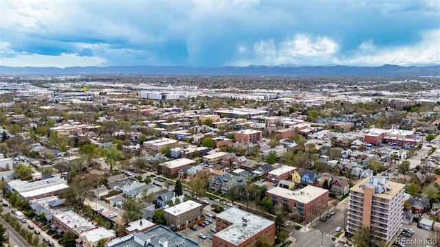 drone / aerial view featuring a mountain view