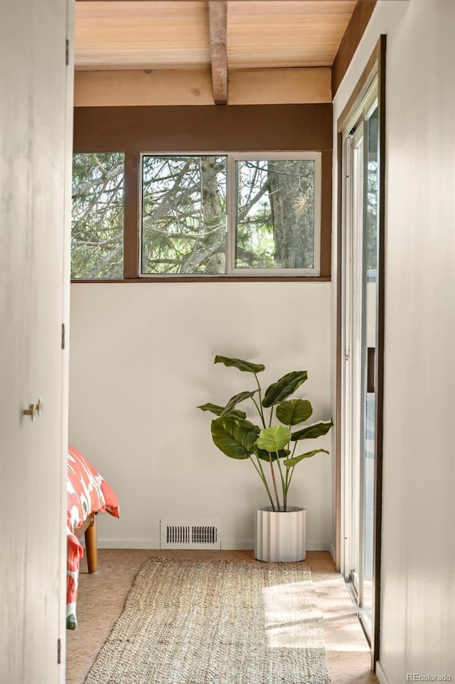 5450 Mohawk Rd, Littleton, CO 80123 - doorway to outside with wood ceiling and beamed ceiling